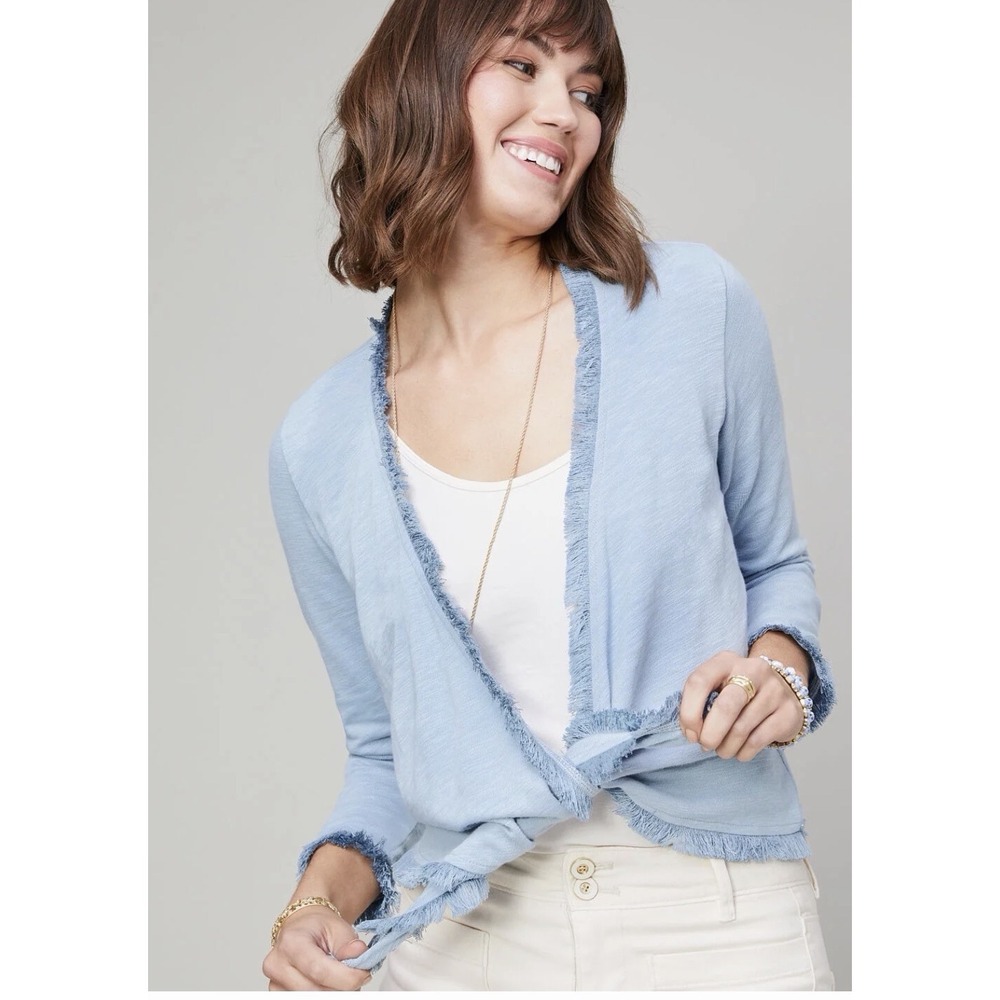 Spartina 449 Large Clara Convertible Cardigan Sweater Blue Pima Cotton NEW